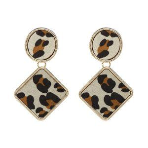 GEOMETRIC LEOPARD DROP EARRINGS